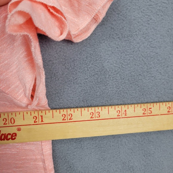 Unity World Wear Blouse Women's Large Peach Lace Trim Shark Tie Neck Cap Sleeve - Picture 11 of 12